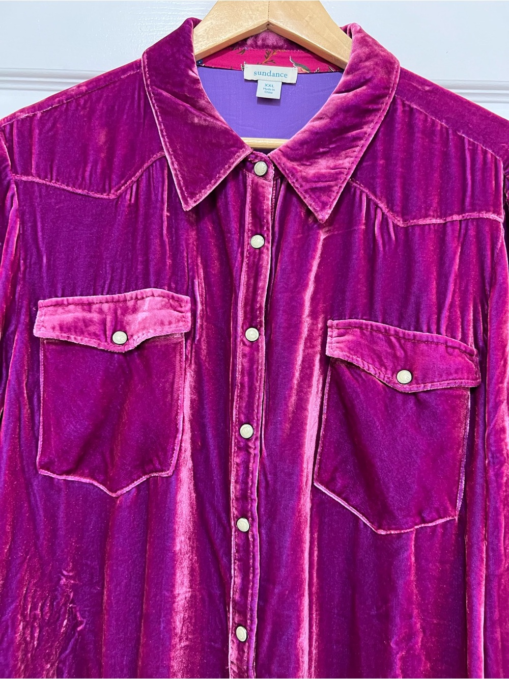Sundance Rayon/Silk Velvet Button Up Shirt Long Sleeve Fuchsia Pink Size XXL - Picture 3 of 16